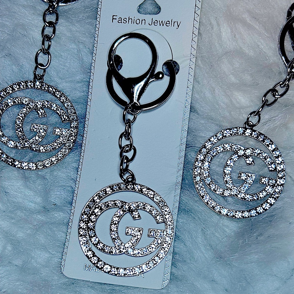 Silver Rhinestone GG Keychain Accessory - Picture 3 of 5